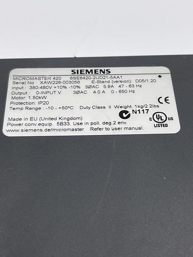 Used Siemens 6SE6420-2UD21-5AA1