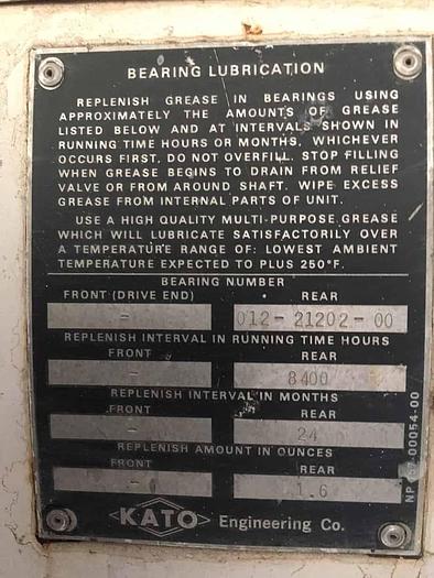 Used Kato 600kW Single Bearing Brushless, Synchronous AC Generator End