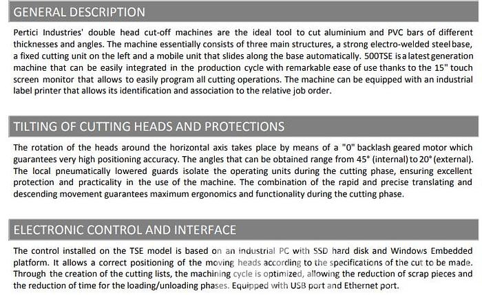Used Pertici Double Head 500TSE 4.0 Saw