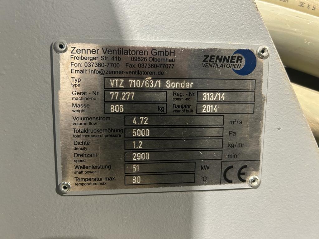 Gebraucht Hochleistungsventilator Zenner, Typ VTZ 710/63/1 Sonder