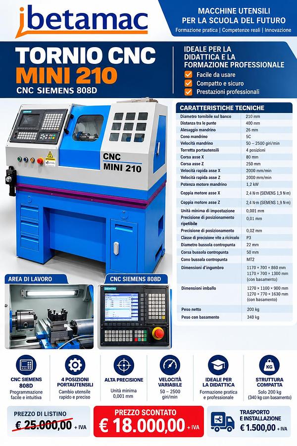 IBETAMAC – TORNIO CNC MINI 210 Controllo numerico SIEMENS SINUMERIK 808D