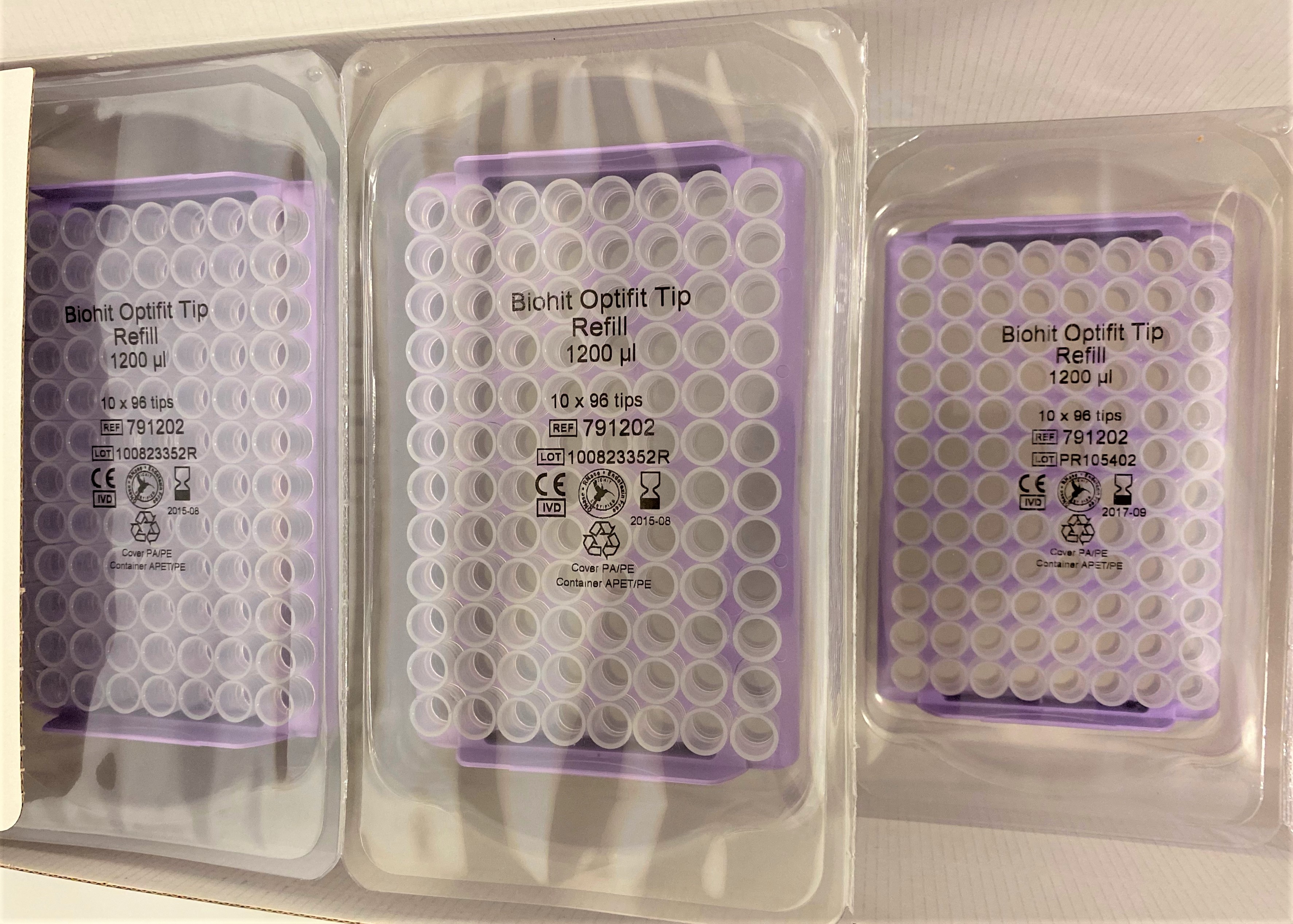 New Open Box BioHit Optifit 791202 Pipette Tip Single Refill Pack - 50 to 1200 µL (Tray of 96 Tips)