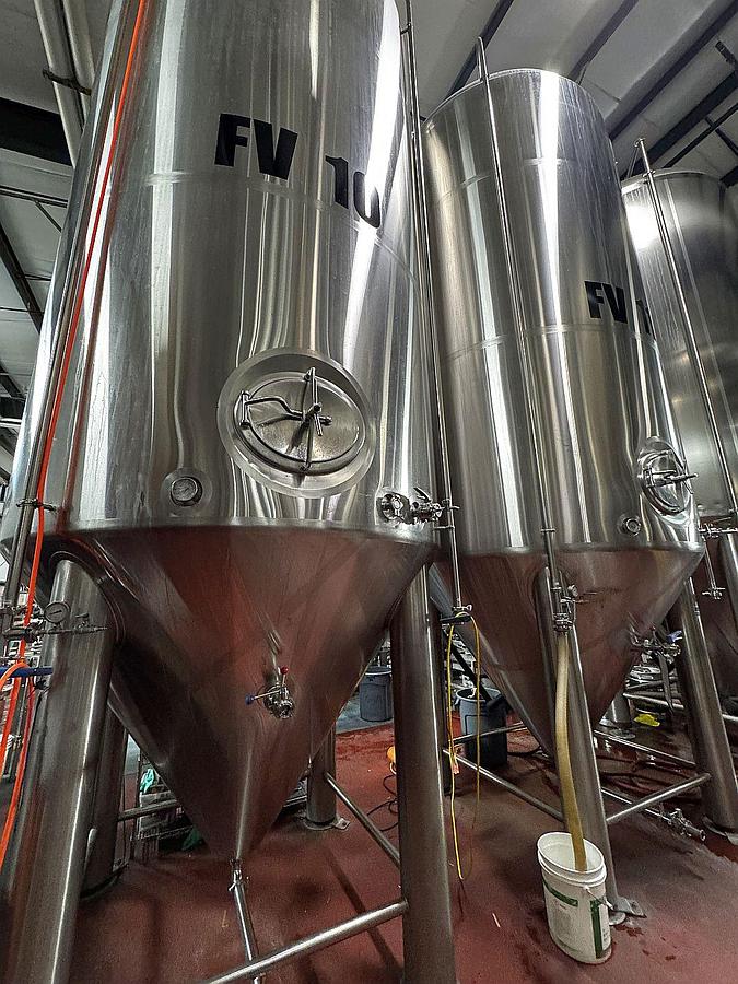 Used (2) Available - Used Premier Stainless 120 bbl/ 3720 Gallon jacketed conical fermenters