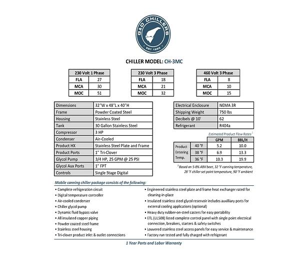 Used (1) Available - Used G&D 3hp Mobile Canner portable glycol chiller - CH-3MC