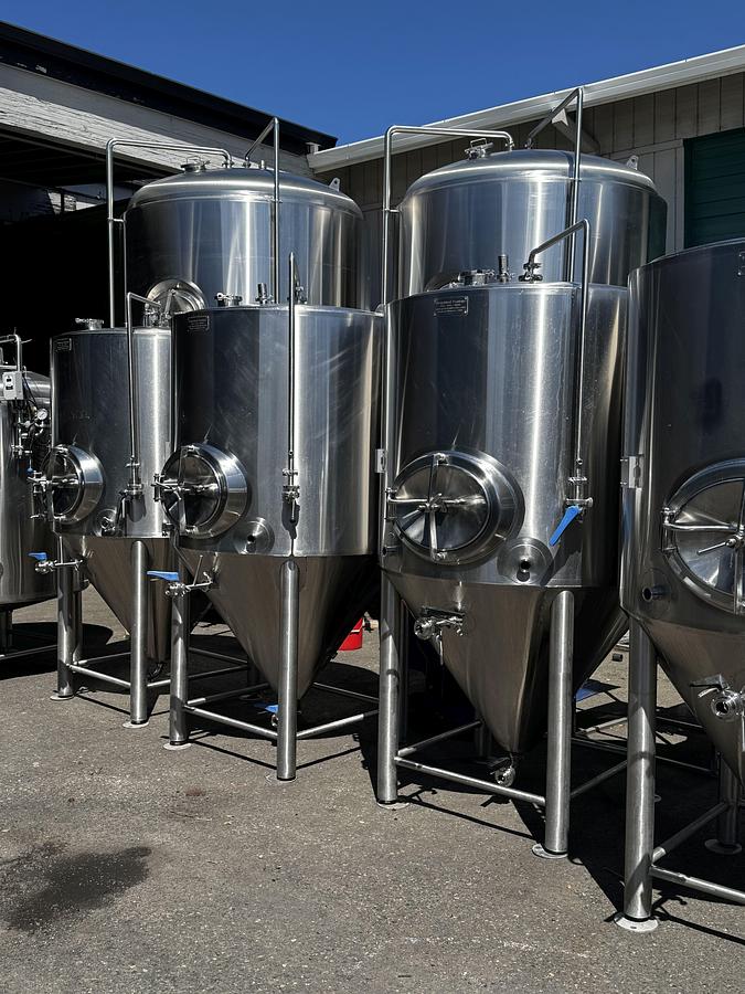 Used (5) available - Used 10 bbl Practical Fusion conical unitank fermenters - Built in Portland, Oregon