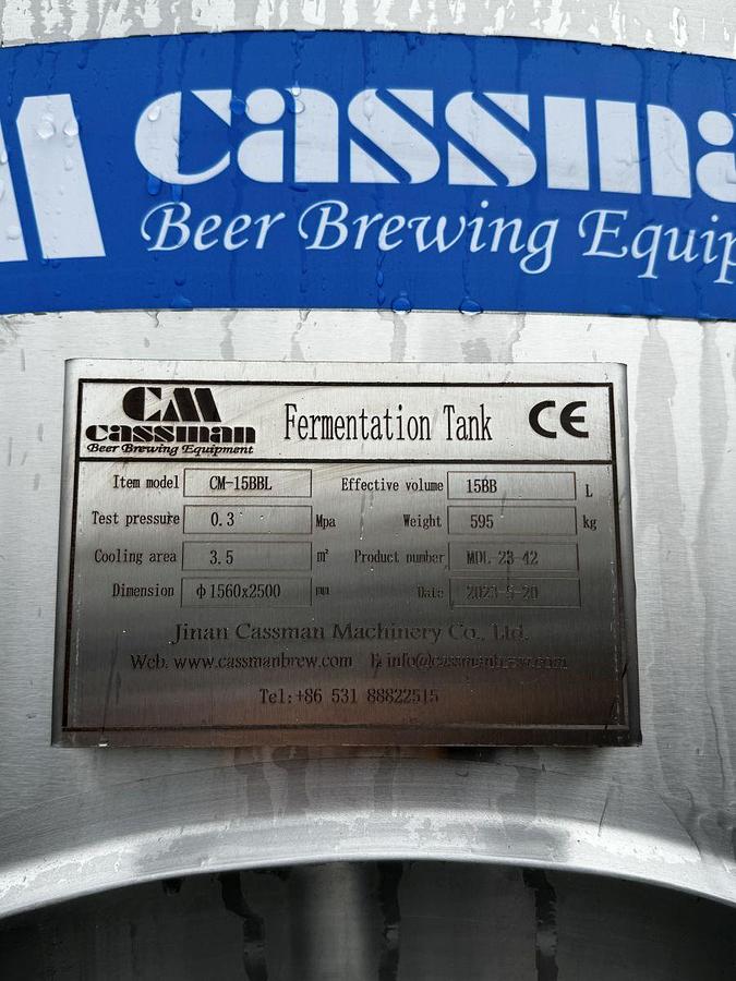 Used (1) Available - Used Cassman 15 bbl jacketed unitank fermenter