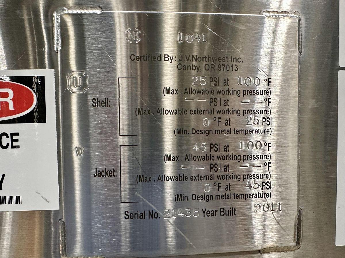 Used (2) Available - Used JVNW 250bbl / 7500 Gallon ASME jacketed brite tanks