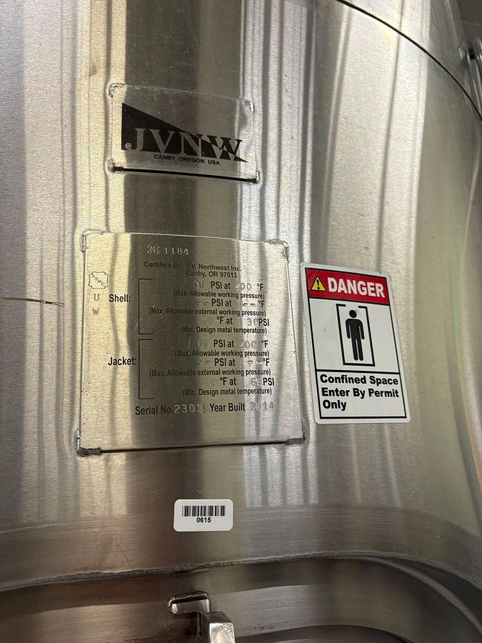 Used (2) Available - Used JV Northwest 20 bbl / 620 Gallon Jacketed Unitank fermenter