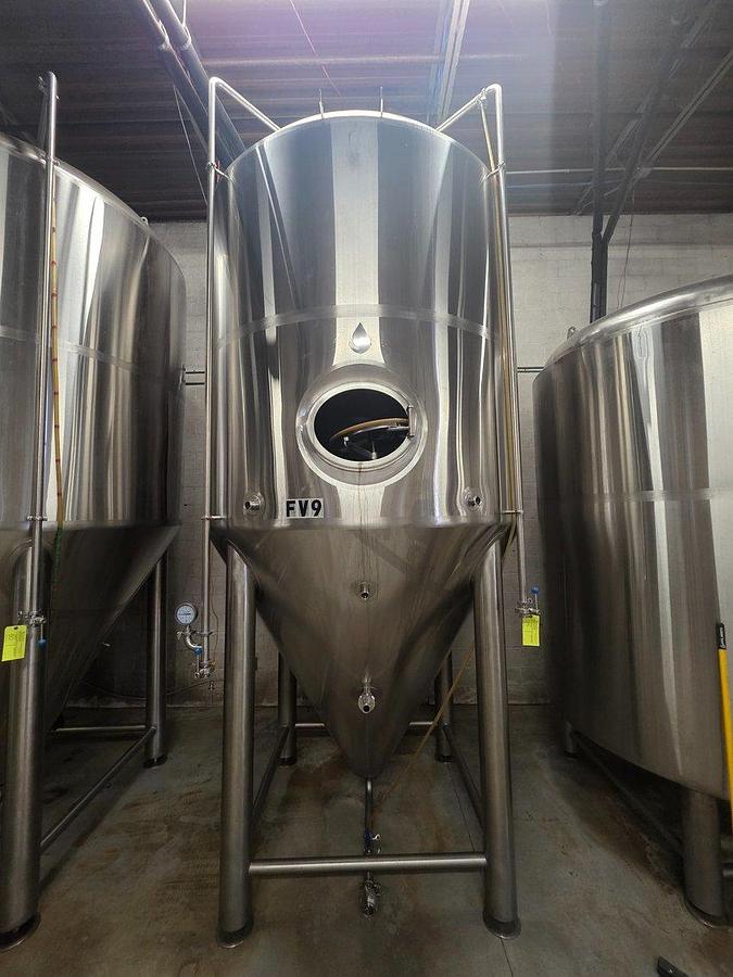 Used (4) Available - Used Deutsche Bevg 60 bbl / 1860 Gallon conical jacketed fermenter storage tanks