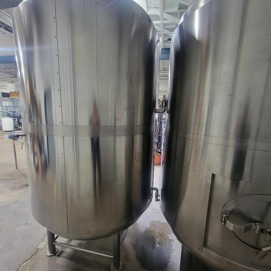 Used (2) Available - Used 20 bbl/ 620 gallon Jacketed brite tanks