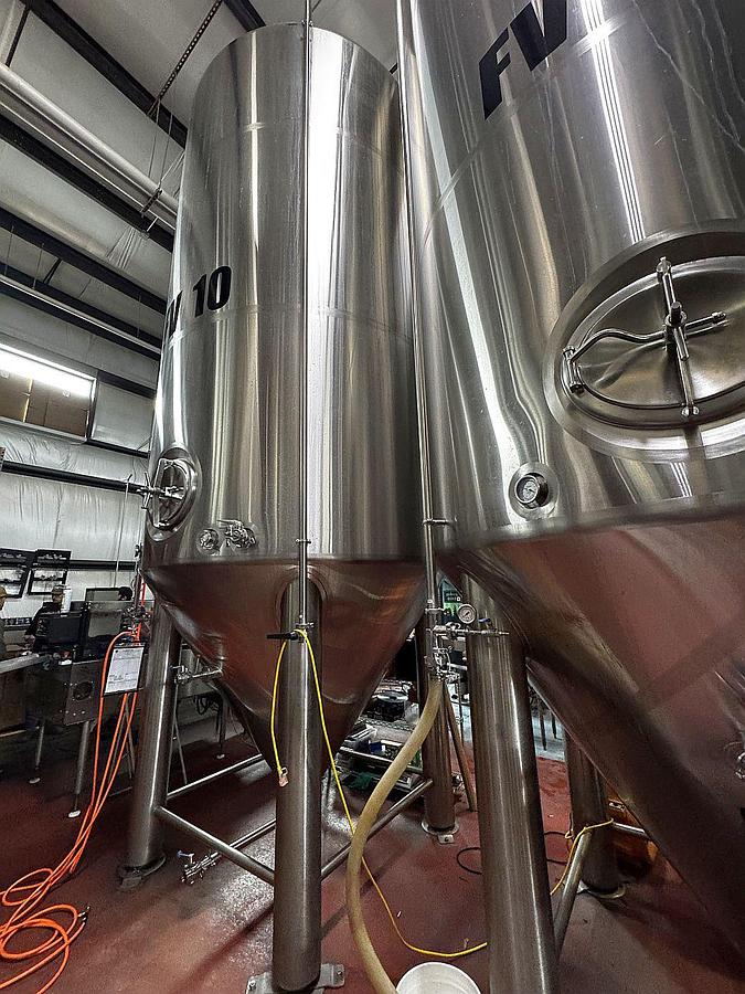 Used (2) Available - Used Premier Stainless 120 bbl/ 3720 Gallon jacketed conical fermenters