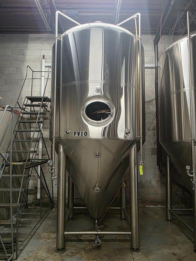Used (4) Available - Used Deutsche Bevg 60 bbl / 1860 Gallon conical jacketed fermenter storage tanks