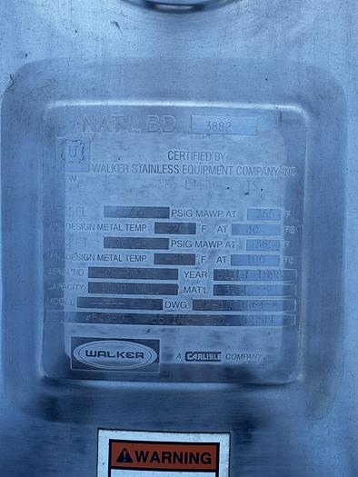 Used Used Walker 1000 Gallon Jacketed Mix Tank