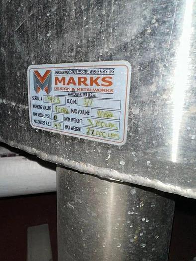 Used Used Marks Fabrication 90 bbl jacketed Hot Liquor Tank