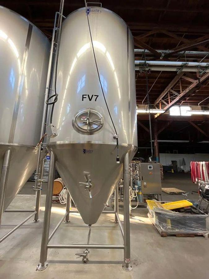 Used (2) Available - Used QTS Quality Tank Solutions 90 bbl / 2790 Gal Jacketed Conical Fermenter Tank