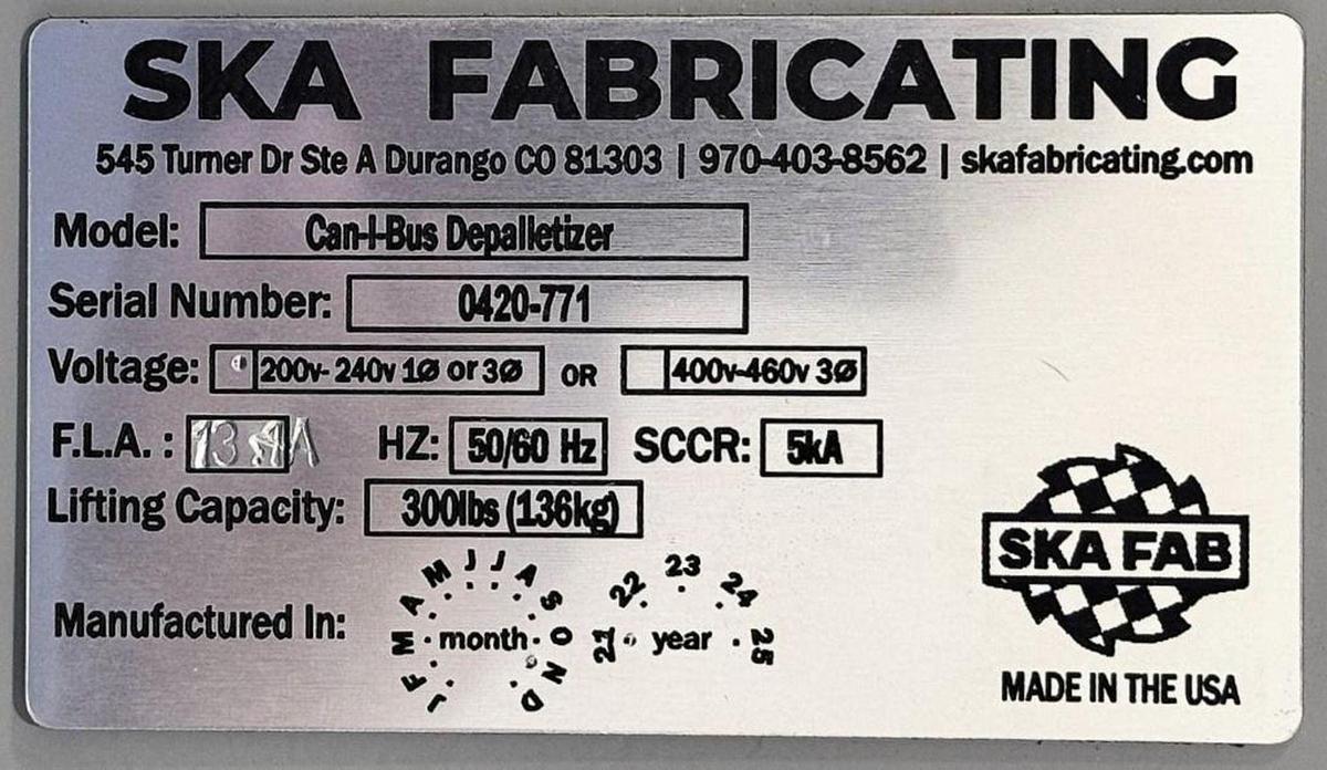 Used SKA Can-I-Bus Half Height can depalletizer