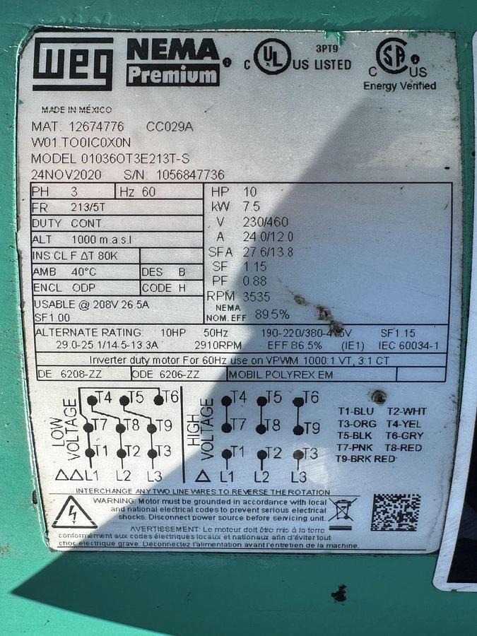 Used Used Sullivan Palatek M-10 Air Compressor with Sullivan Palatek High Temp Air Dryer