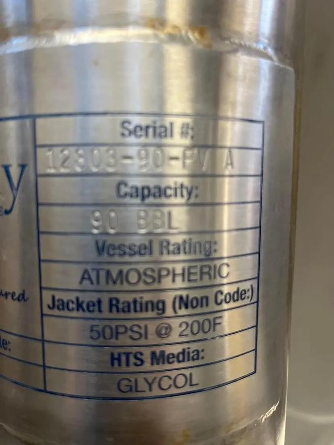 Used (2) Available - Used QTS Quality Tank Solutions 90 bbl / 2790 Gal Jacketed Conical Fermenter Tank