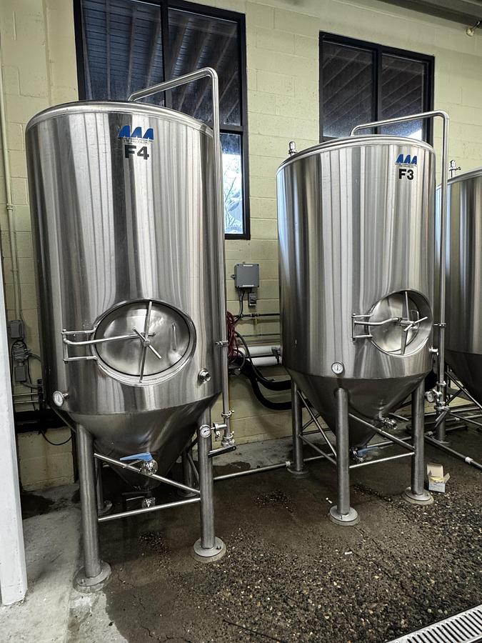 Used (4) Available - Used AAA Fabrication 10 bbl / 310 Gal Jacketed Fermenter/ Storage tanks