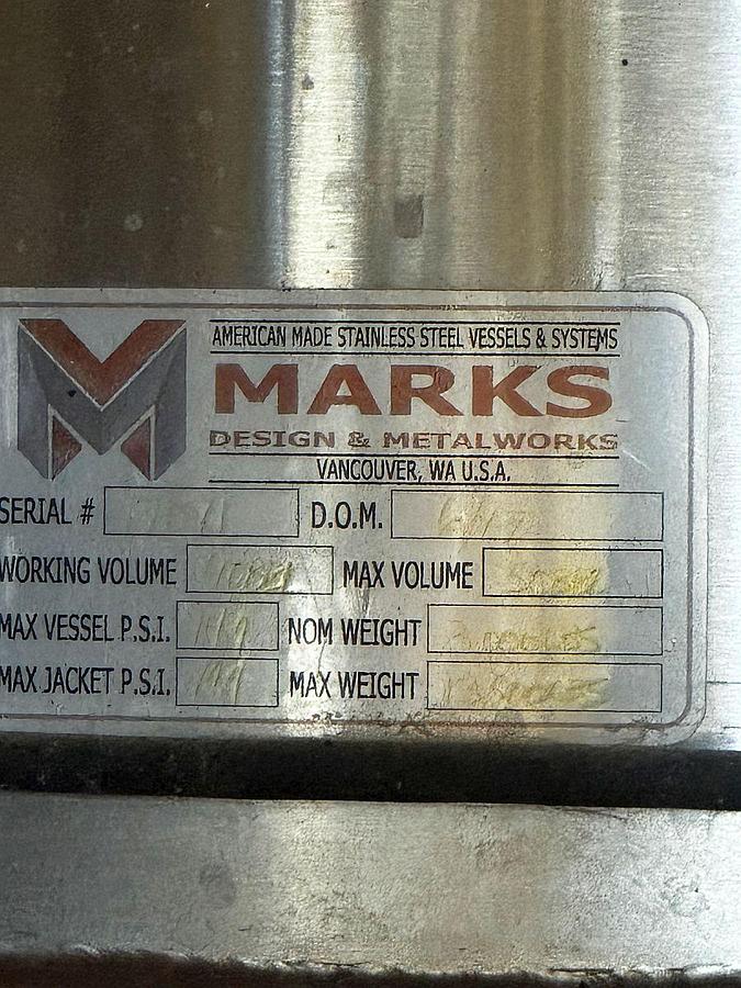 Used 2 available - Used Marks Fabrication 40 bbl / 1240Gal Jacketed Conical Fermenters