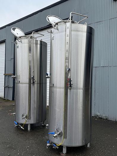 Used (2) Available - Used Practical Fusion 15bbl/ 465 Gal jacketed brite tanks