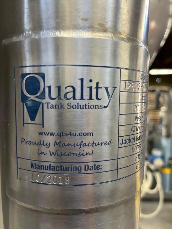 Used (2) Available - Used QTS Quality Tank Solutions 90 bbl / 2790 Gal Jacketed Conical Fermenter Tank