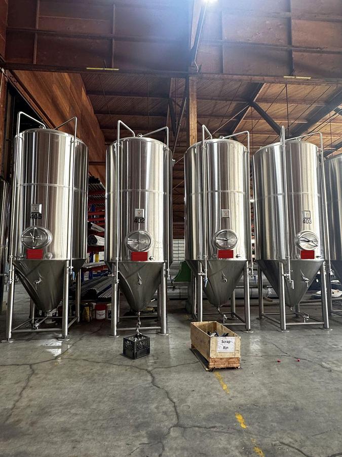 Used (5) Available - Marks Fabrication 40 bbl / 1240 Gal Jacketed Conical Fermenter