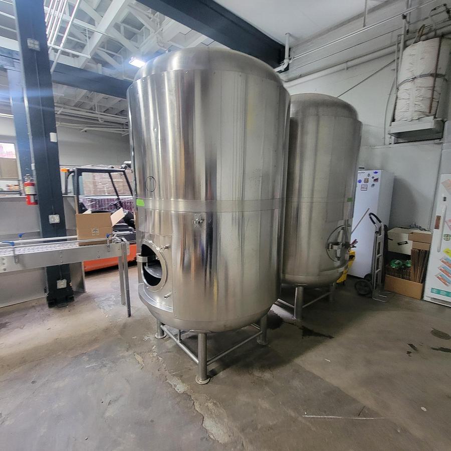Used (2) Available - Used 20 bbl/ 620 gallon Jacketed brite tanks