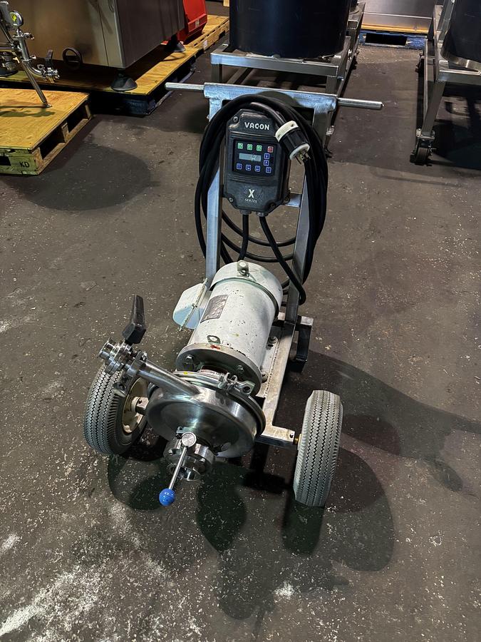 Used (1) Available - Used Tri Clover 3hp centrifugal pump with cart and VFD