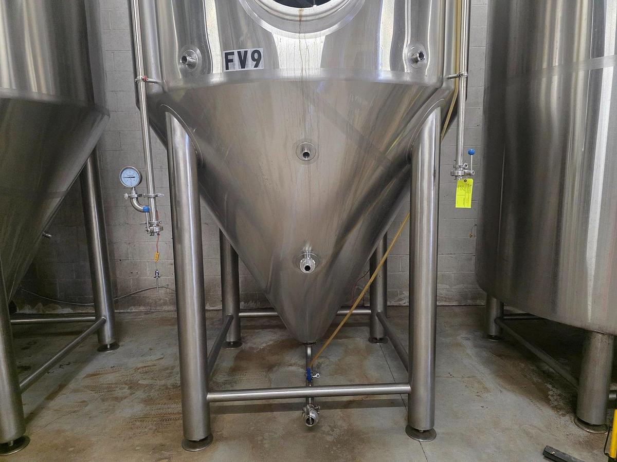 Used (4) Available - Used Deutsche Bevg 60 bbl / 1860 Gallon conical jacketed fermenter storage tanks