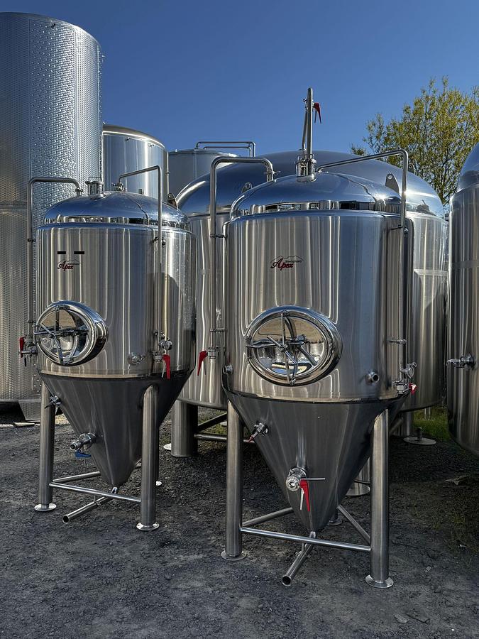 Used (2) Available - Used Apex 10 bbl / 310gal jacketed conical fermenter tanks