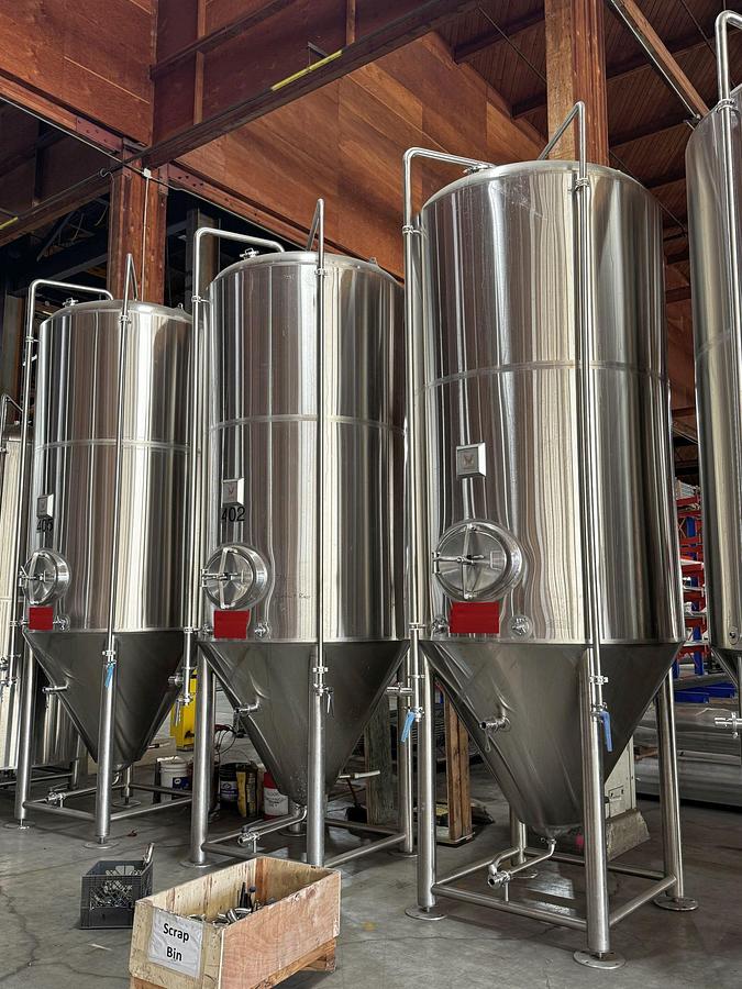 Used (5) Available - Marks Fabrication 40 bbl / 1240 Gal Jacketed Conical Fermenter