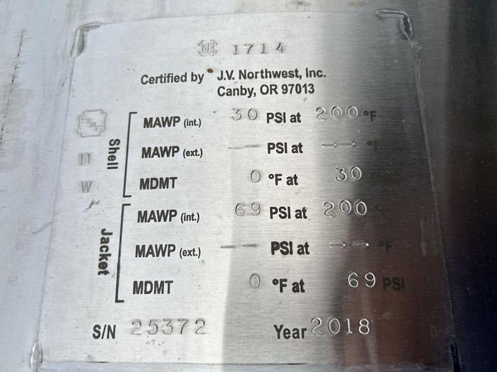 Used USed JV Northwest 25 bbl / 775 Gal Brite tank - ASME 30 Psi