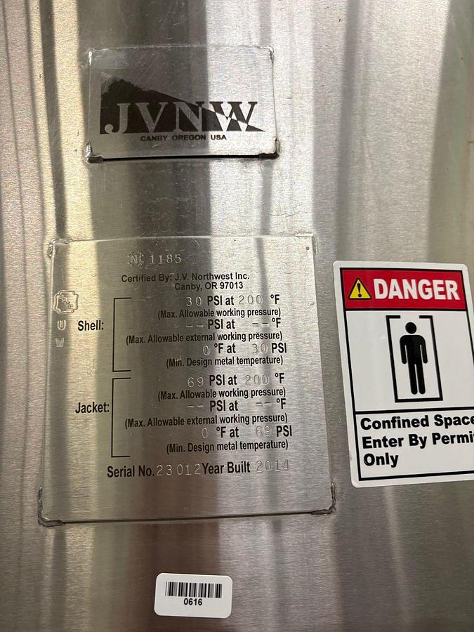 Used (2) Available - Used JV Northwest 20 bbl / 620 Gallon Jacketed Unitank fermenter