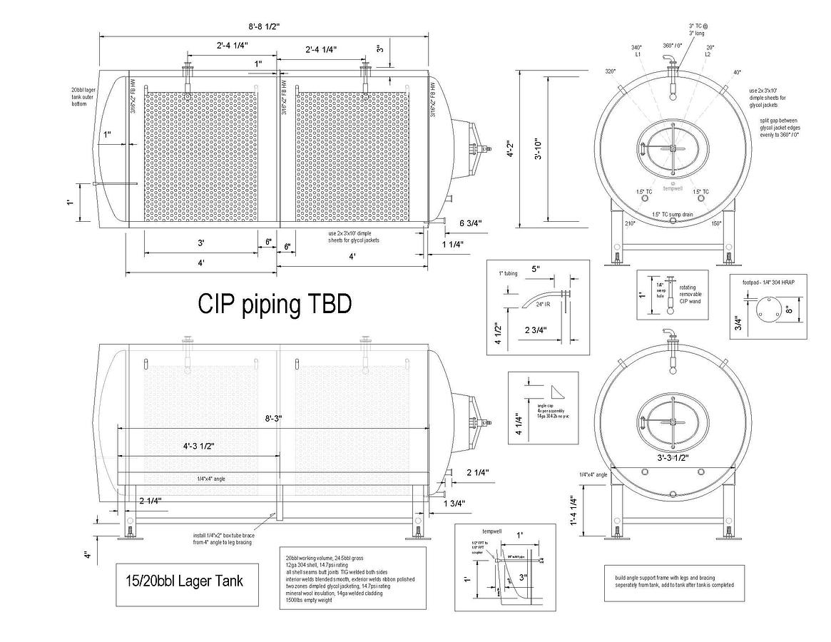 Used (2) Practical Fusion 20 bbl / 620 Gal Horizontal Lagering Tanks