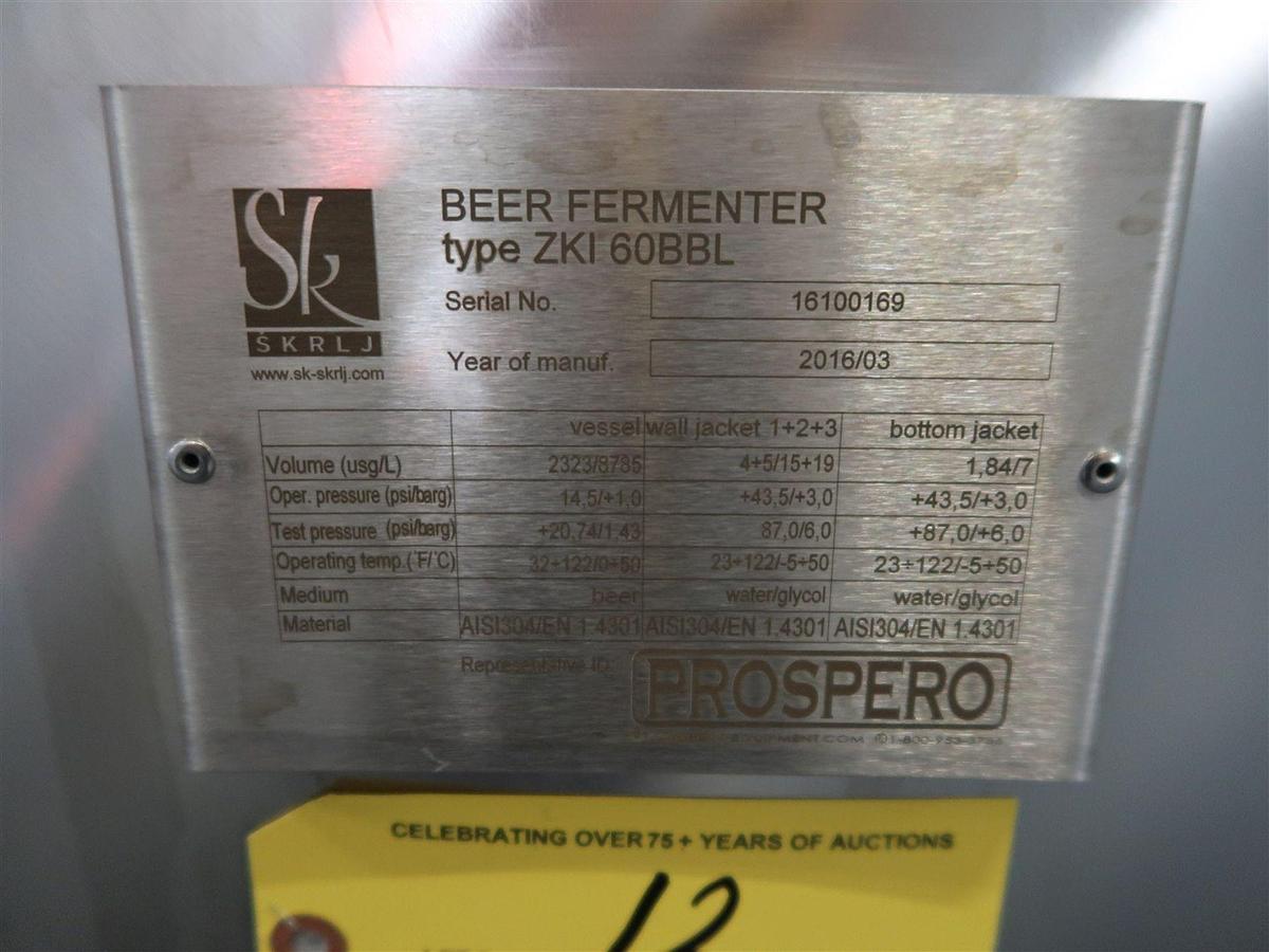 Used (3) Available  - Prospero SK 60 bbl / 1860Gal conical jacketed fermenter / storage tank