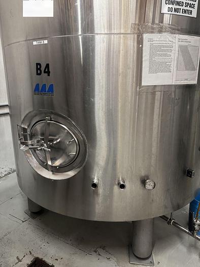 Used (1) Available - Used AAA Metalfab 60 bbl / 1860Gal jacketed brite tank