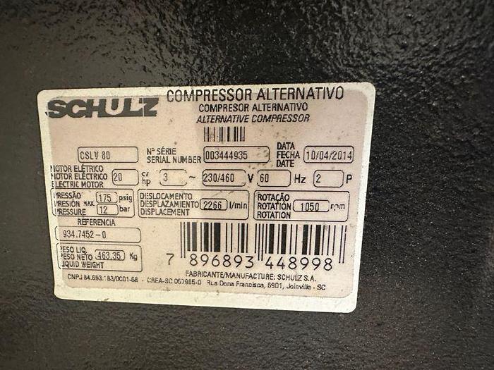 Used 2014 Schulz CSLV-80 20 HP Compressor