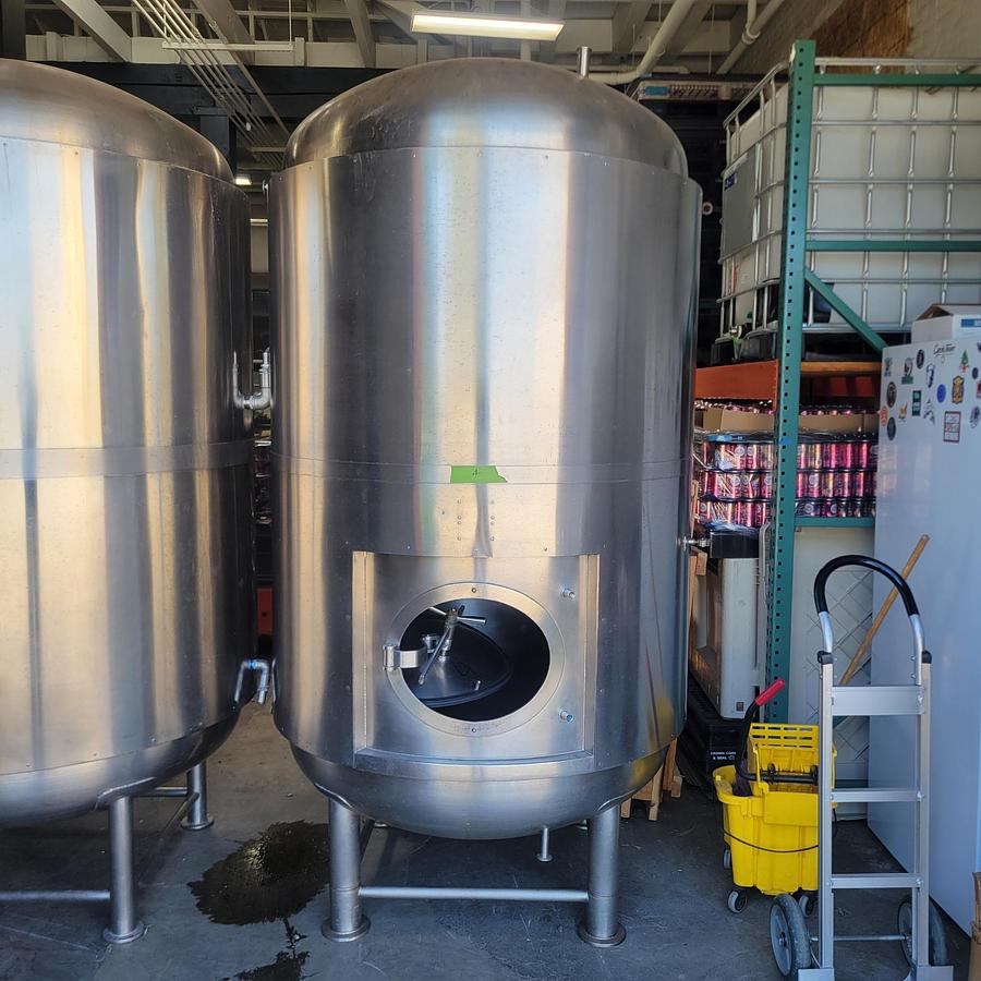 Used (2) Available - Used 20 bbl/ 620 gallon Jacketed brite tanks