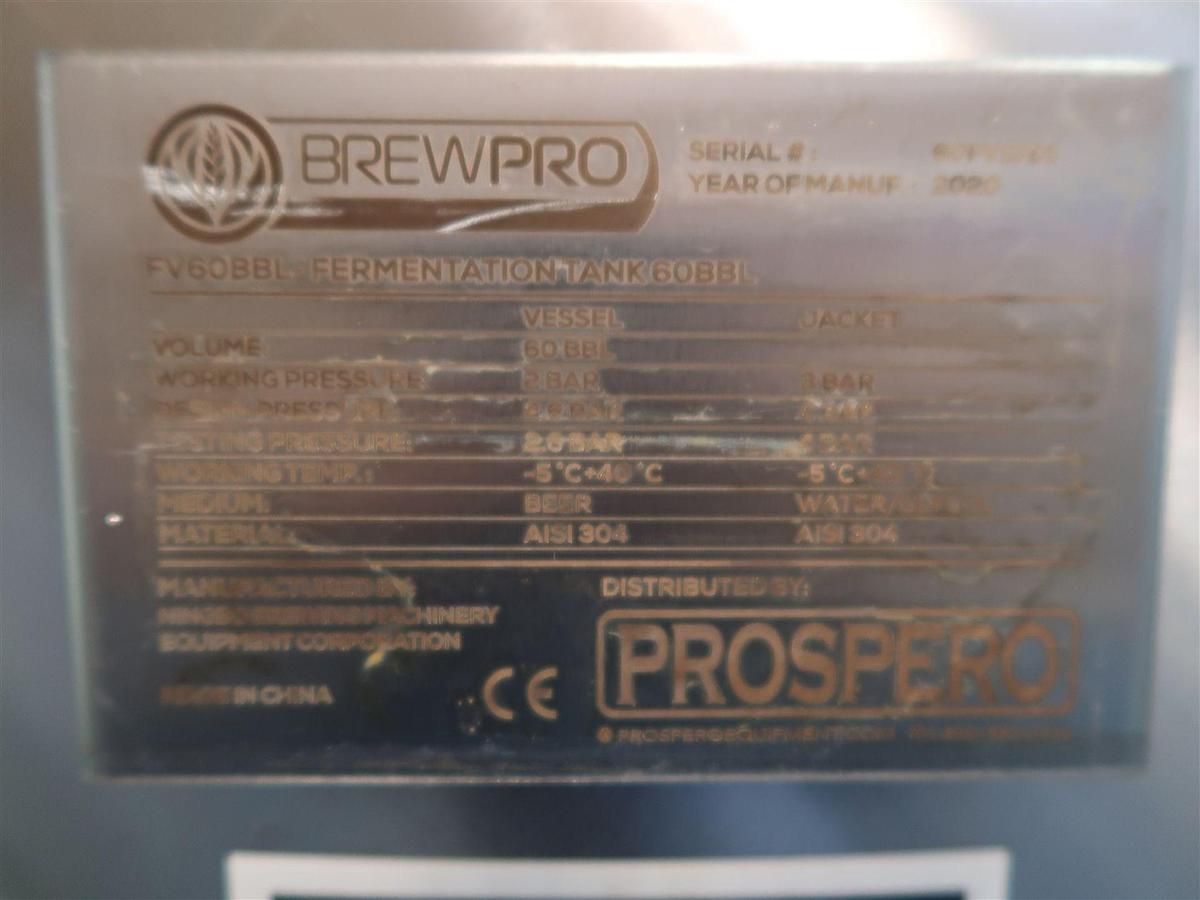 Used (3) Available - Prospero Brewpro 60 bbl / 1860Gal conical jacketed fermenter / storage tanks