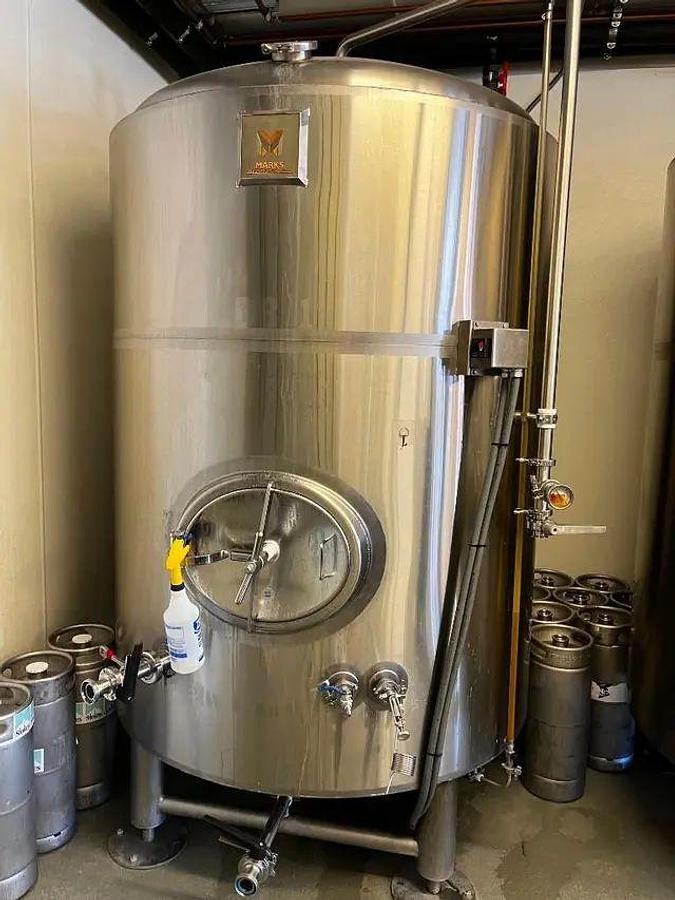 Used (4) available - Used Marks Fabrication 20 bbl / 620Gal Jacketed Brite Tank