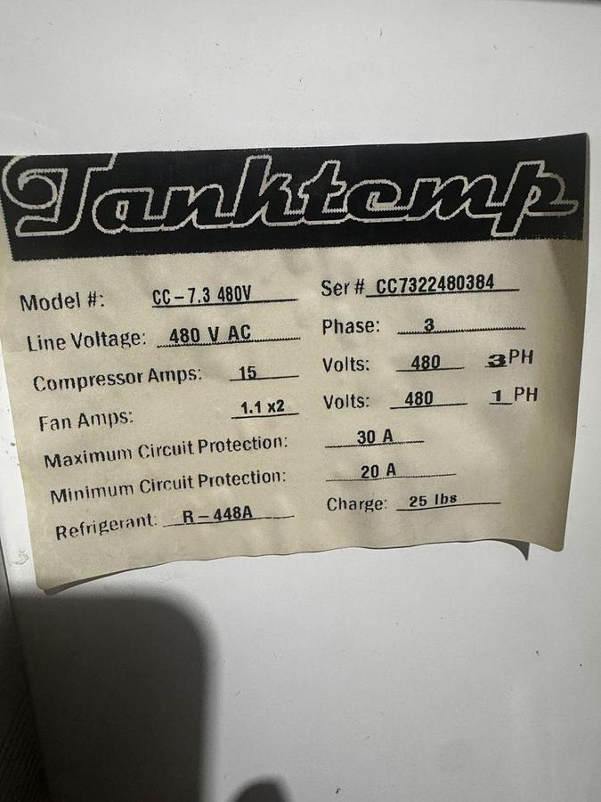 Used Used Tanktemp 7 hp Glycol Chiller