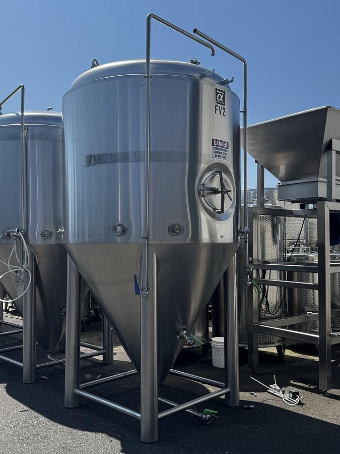 Used (4) Available - Used Alpha Brewing 40 bbl / 1240 Gal jacketed conical unitank fermenters