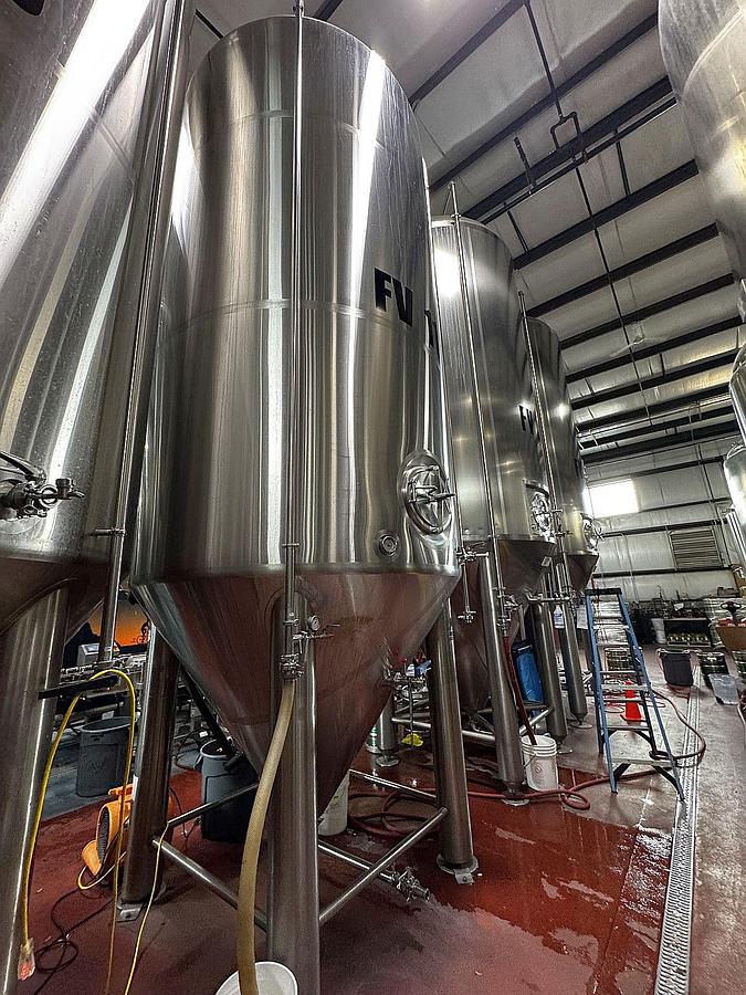 Used (2) Available - Used Premier Stainless 120 bbl/ 3720 Gallon jacketed conical fermenters