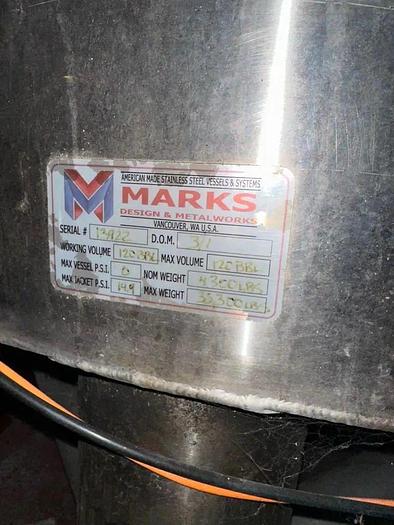 Used (1) Avalable - Used Marks Fabrication 120 bbl/ 3720 Gal glycol jacketed cold liquor (water) tank