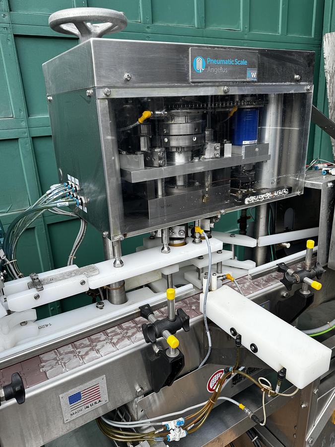 Used Used Pneumatic Scale/Angelus CB50F 6 head can filler/seamer
