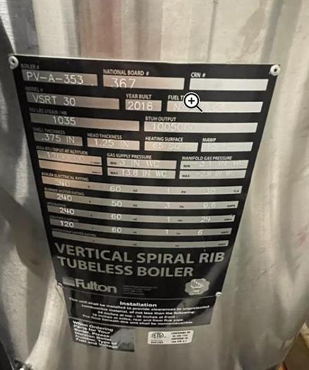 Used Fulton VSRT30 High Efficiency 30HP Steam Boiler (2018)