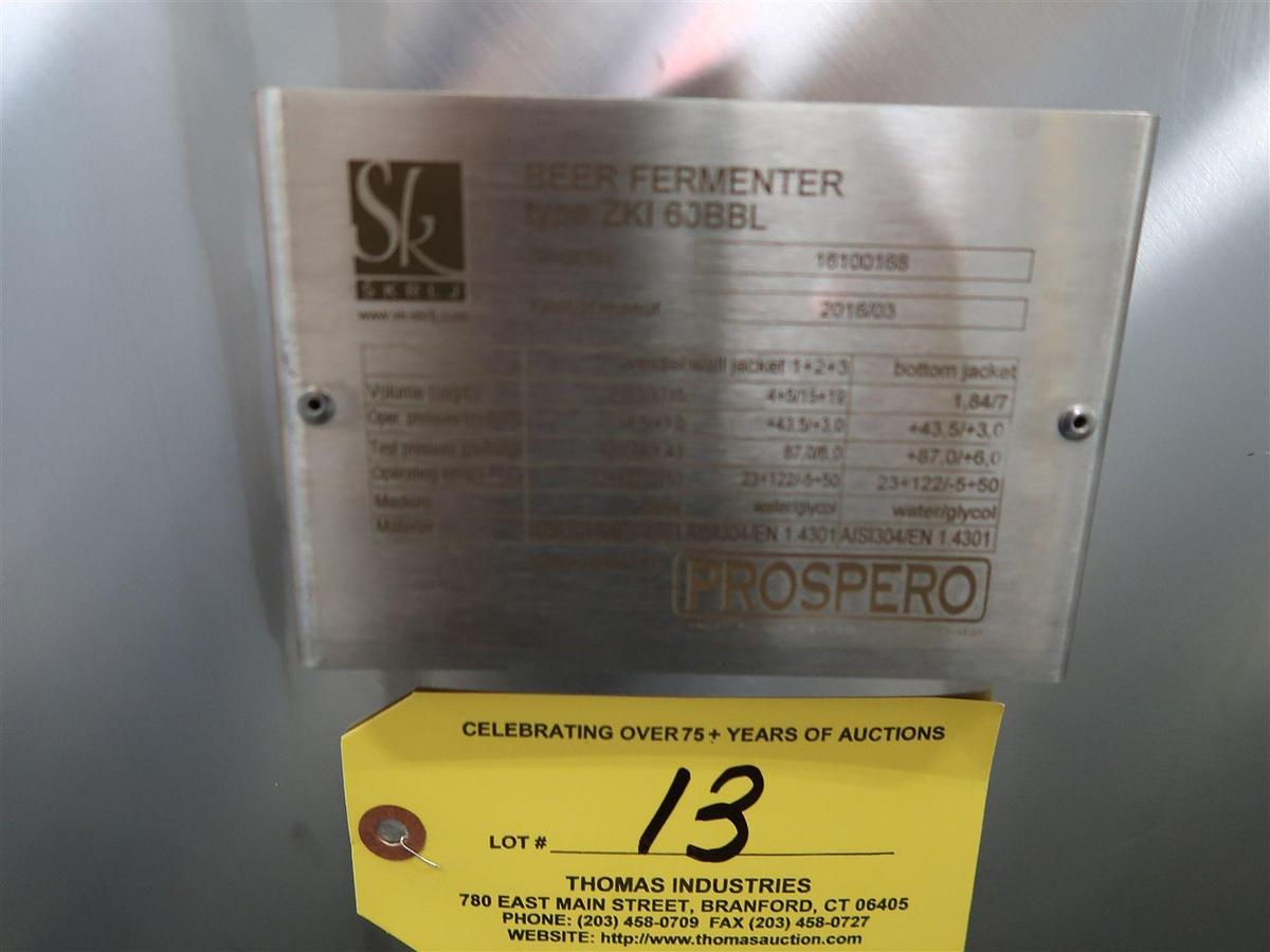 Used (3) Available  - Prospero SK 60 bbl / 1860Gal conical jacketed fermenter / storage tank