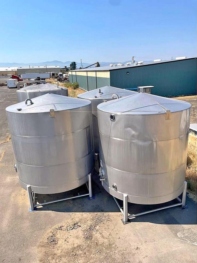 Used (3) available - Used JV Northwest 10,000 Gallon single wall closed top storage/batch/blend tanks