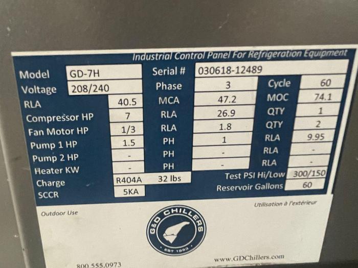 Used Used G&D 7 hp Packaged Glycol Chiller
